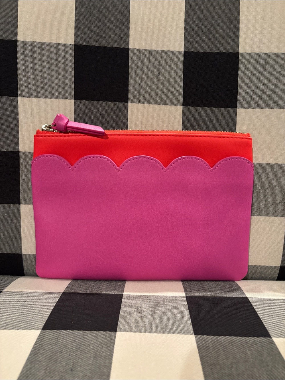Pink and Red Scallop Top Zip Pouch